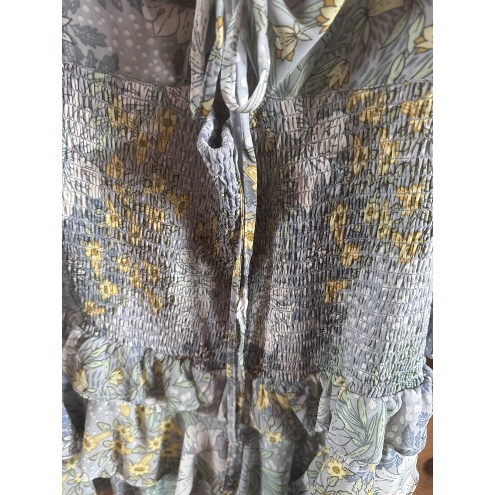 Astr The Label Marietta Blue Floral Tiered Ruffle Mini Dress Smocked Size Large - Picture 9 of 14